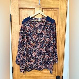 Red and Blue Paisley Patterned Terra & Sky Button Down Blouse Women’s Size 1X